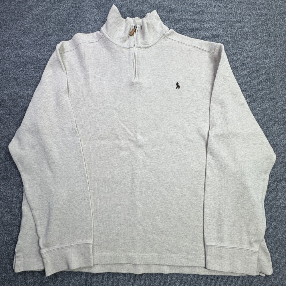 Polo Ralph Lauren Quarter Zip Pullover Mens XXL Tan Cotton Sweater Vintage